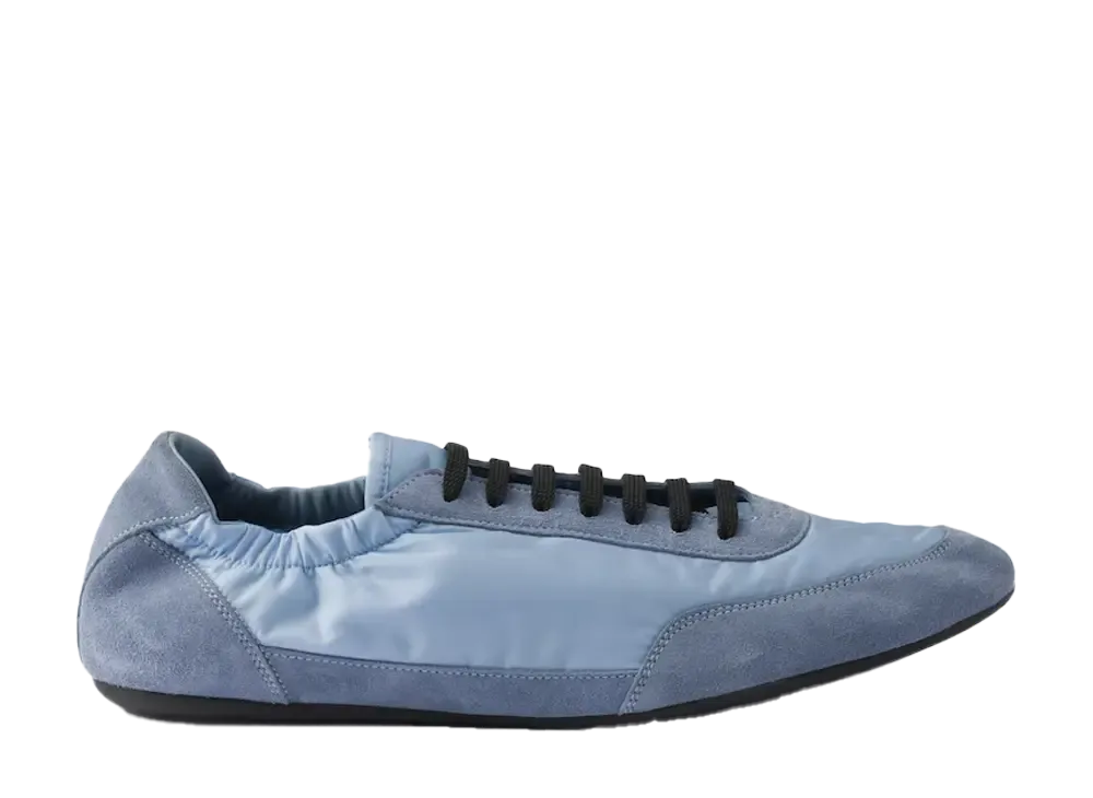 PRADA Collapse Re-Nylon and Suede Elasticized Sneakers "Light Blue"
