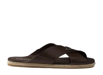 PRADA Crisscross Leather Slides "Dark Brown"