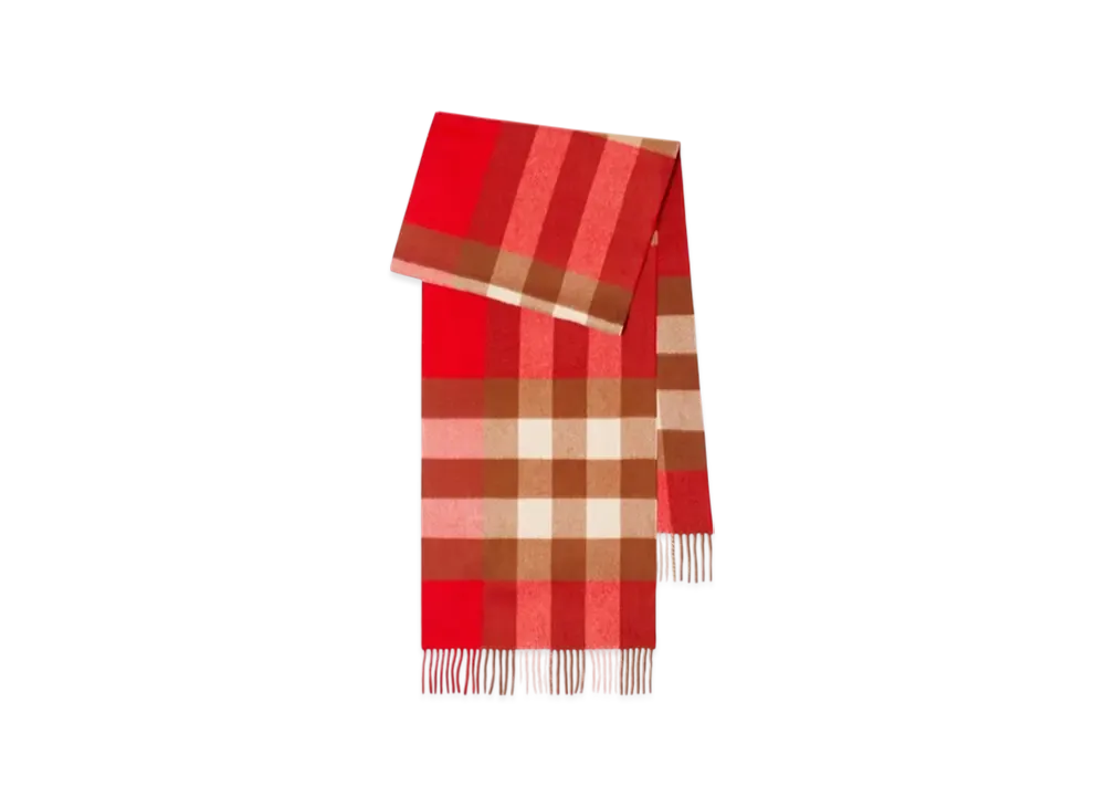 Burberry Check Cashmere Scarf "Bright Red"