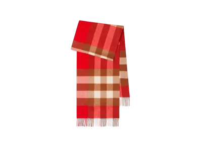 Burberry Check Cashmere Scarf "Bright Red"