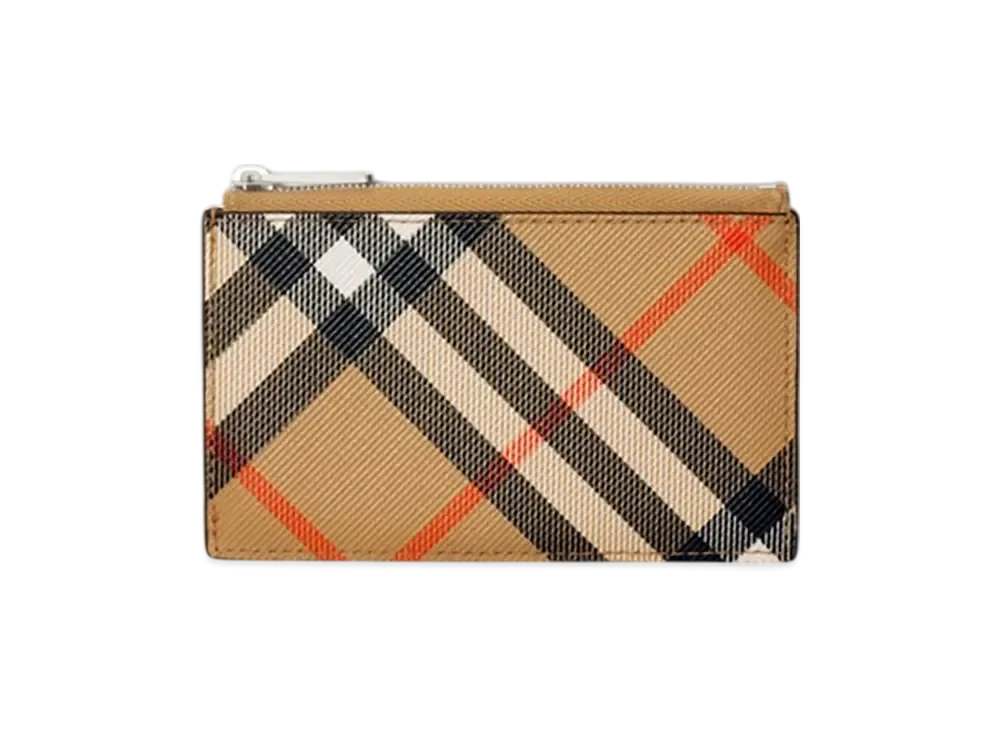 Burberry Check Zip Card Case "Sand"