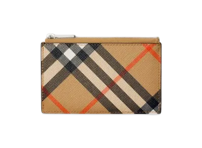 Burberry Check Zip Card Case "Sand"