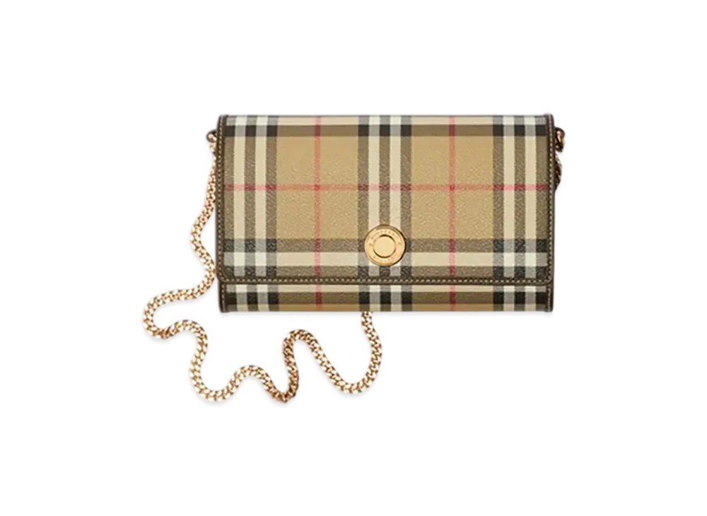 Burberry Check Chain Strap Wallet "Archive Beige/Military"