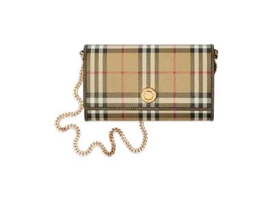 Burberry Check Chain Strap Wallet "Archive Beige/Military"
