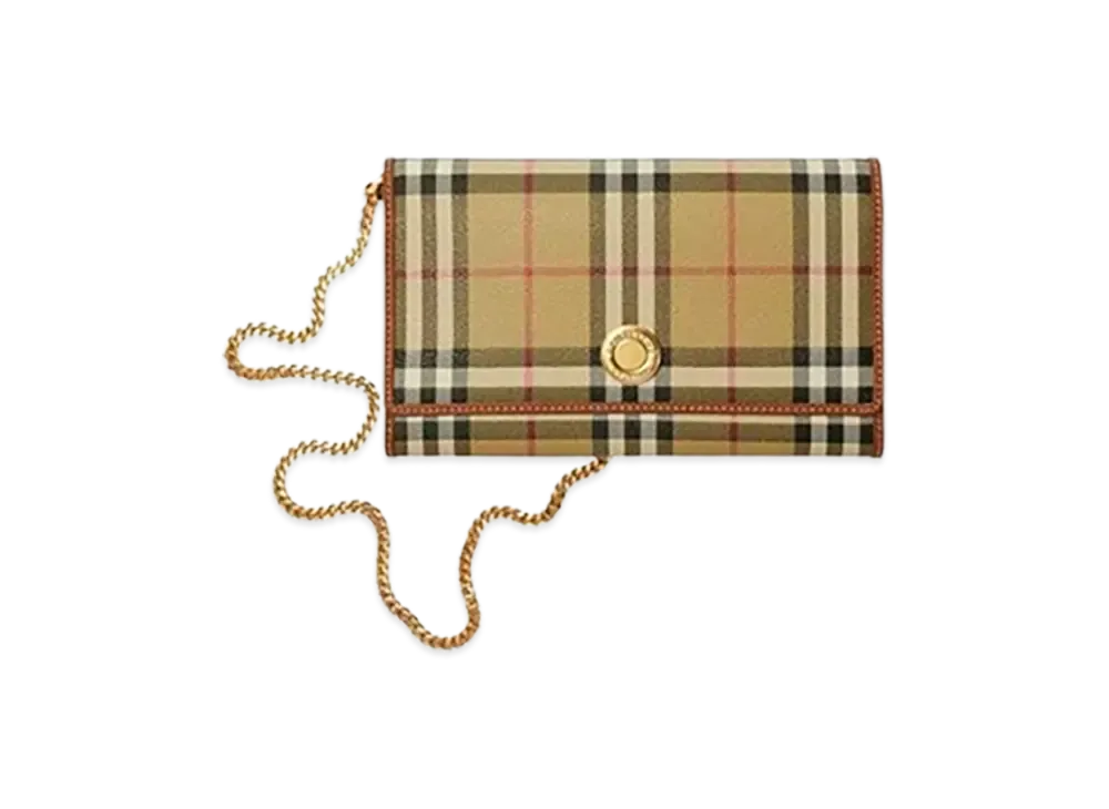 Burberry Check Chain Strap Wallet "Archive Beige"