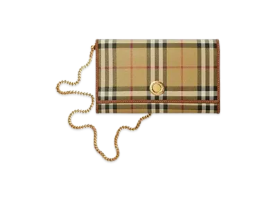 Burberry Check Chain Strap Wallet "Archive Beige"