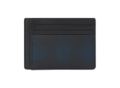 Burberry Check Money Clip Card Case "Navy"