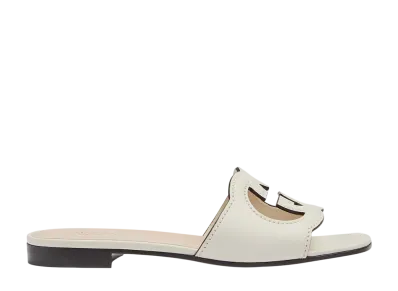 GUCCI Women's Interlocking G Cut Out Slide Sandal "White Leather"