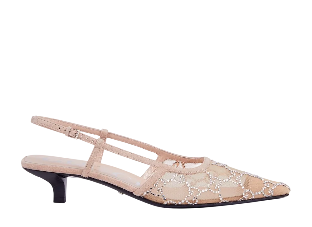 GUCCI Women's GG Crystal Slingback Pump "Rose Beige"