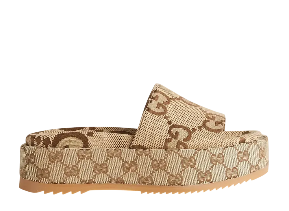 グッチ ウィメンズ プラットフォーム スライドサンダル "キャメル/エボニー"