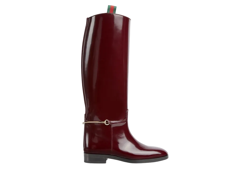 GUCCI Women's Boot with Slim Horsebit "Bordeaux Shiny Leather"