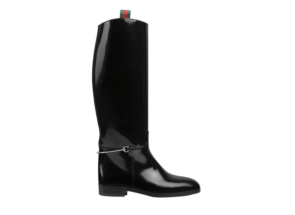 グッチ ウィメンズ ブーツ スリム ホースビット付き "ブラックシャイニーレザー"