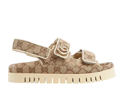 GUCCI Women's Double G Sandal "Beige/Dark Brown"
