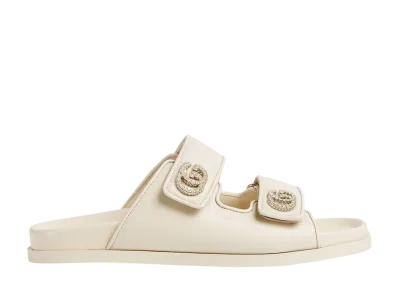 GUCCI Women's Sandal with Crystal Double G "Ivory Leather"