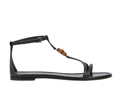 GUCCI Women's Sandal with Bamboo Detail "Black Leather"