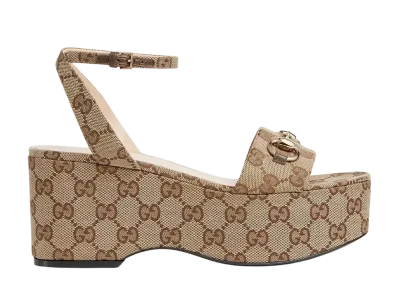 GUCCI Women's Horsebit Platform Sandal "Beige/Ebony"