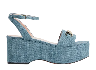 GUCCI Women's Horsebit Platform Sandal "Light Blue Denim"