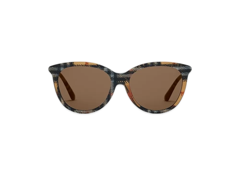 Burberry Tubular Check Round Sunglasses "Light Sand"