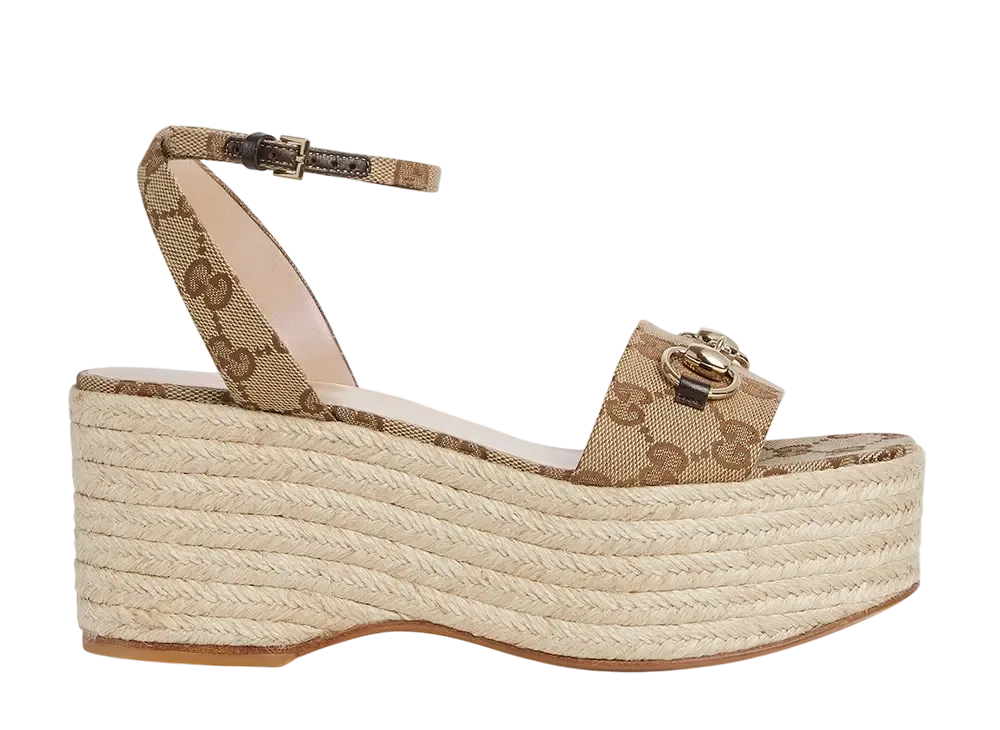 GUCCI Women's Espadrille with Horsebit "Beige/Dark Brown"