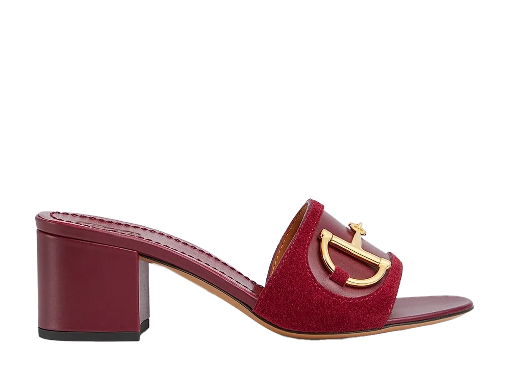 グッチ ウィメンズ スライドサンダル ホースビット付き "ロッソアンコーラスウェード"