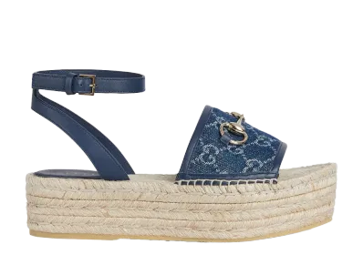 GUCCI Women's Flatform Espadrille with Horsebit "Dark Blue"