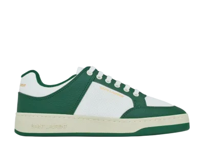 Saint Laurent Women's SL/61 Low Top Sneaker Perforated Leather "White/Dark Green"