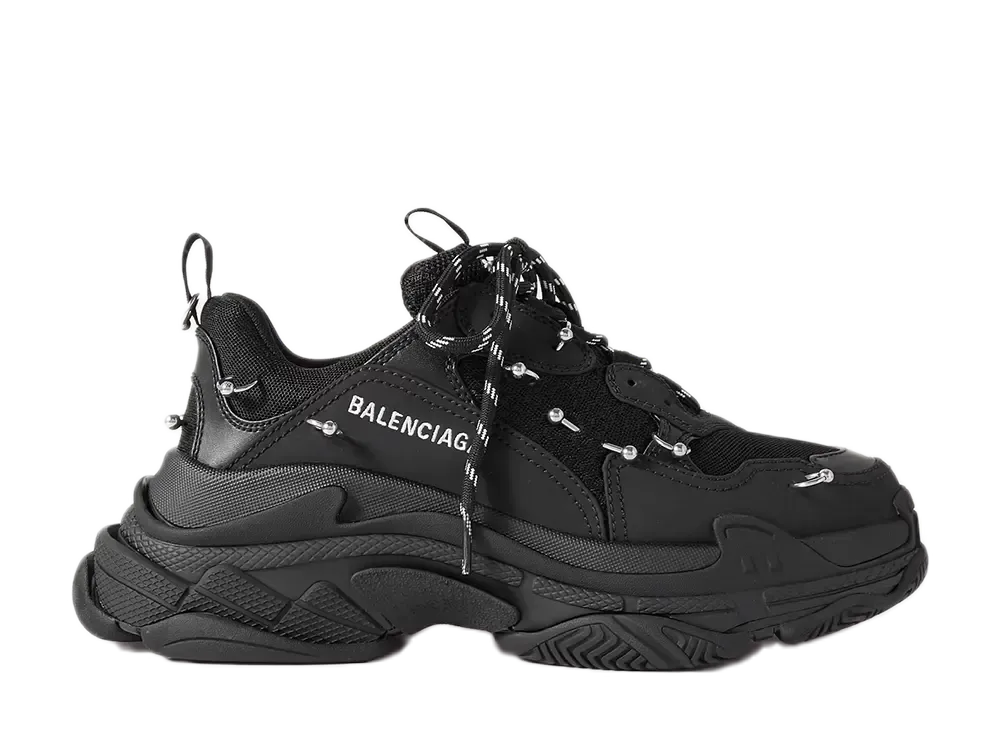 バレンシアガ トリプルS ピアシング レースアップ スニーカー "ブラック"