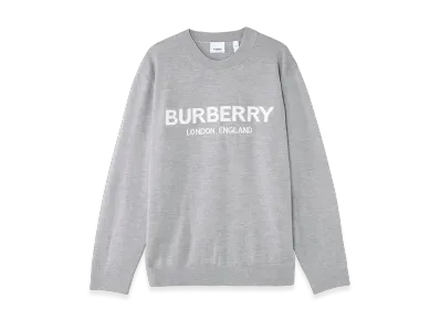 Burberry Logo Intarsia Wool Blend Sweater "Grey Melange"