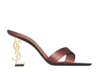 Saint Laurent Women's Opyum Mules Satin Crepe "Manioc Brown"