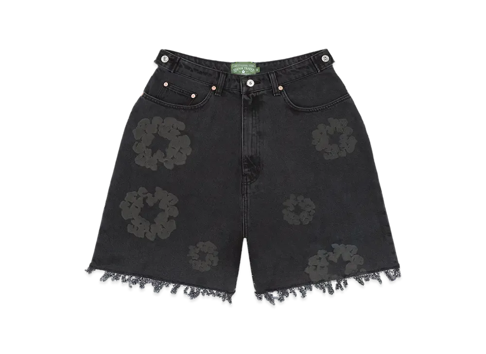 DENIM TEARS Black Mono Cotton Wreath Denim Shorts "Black"