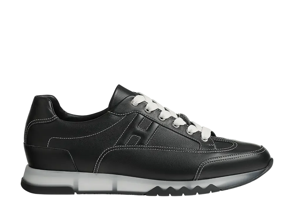 【HERMES】カーフスキン×透明ラバーソール☆Trailスニーカー 黒 Hermes Trail Sneaker
