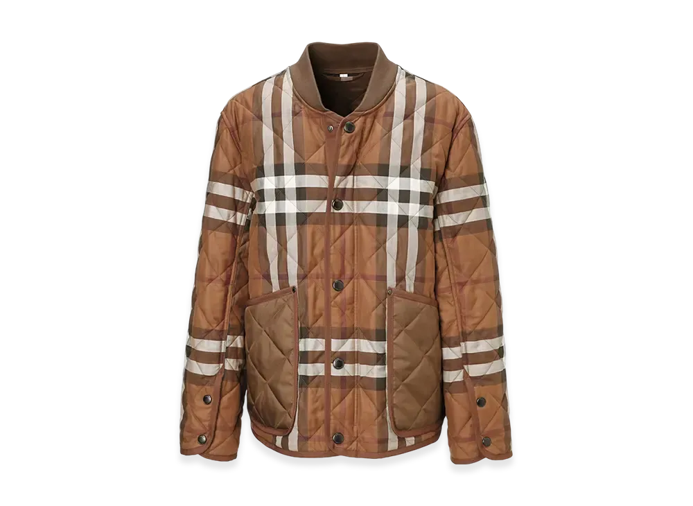 Burberry Check Diamond Quilted Cotton Bomber Jacket "Dark Birch Brown"
