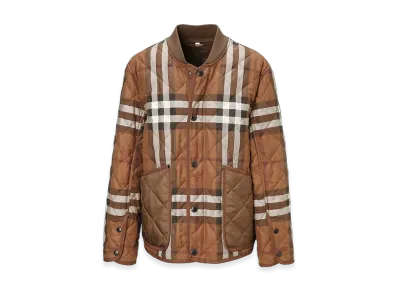 Burberry Check Diamond Quilted Cotton Bomber Jacket "Dark Birch Brown"