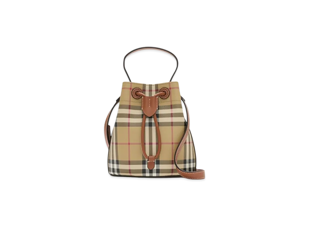 Burberry Mini Check Bucket Bag "Archive Beige/Briar Brown"
