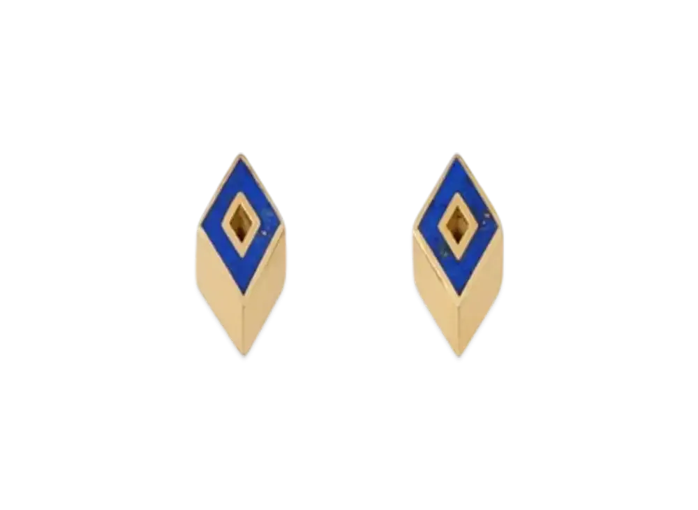 Burberry Lapis Hollow Stud Earrings "Gold/Blue"