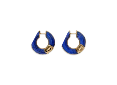 Burberry Lapis Large Hollow Hoop Earrings "Gold/Blue"