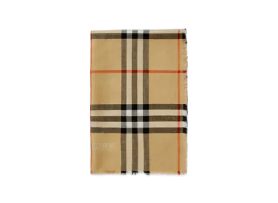 Burberry Reversible Check Wool Silk Scarf "Sand/Like"