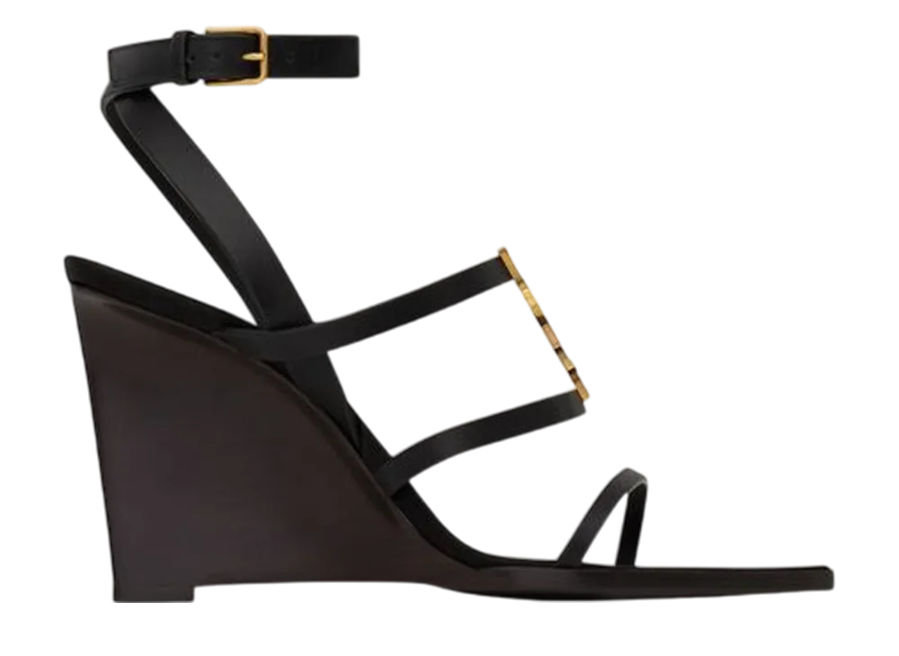 サンローラン ウィメンズ カサンドラ ウェッジサンダル スムースレザー "ブラック"