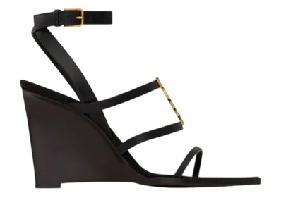 Saint Laurent Women's Cassandre Wedge Sandals Smooth Leather "Black"
