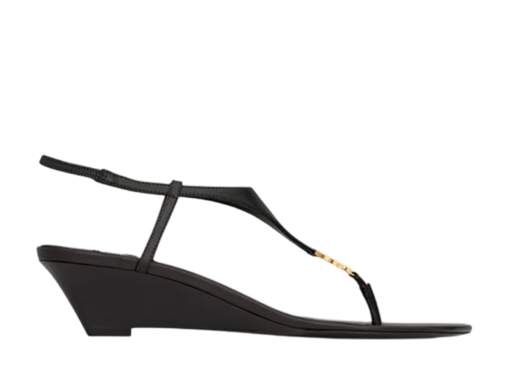 サンローラン ウィメンズ カサンドラ ウェッジサンダル スムースレザー "ノワール"