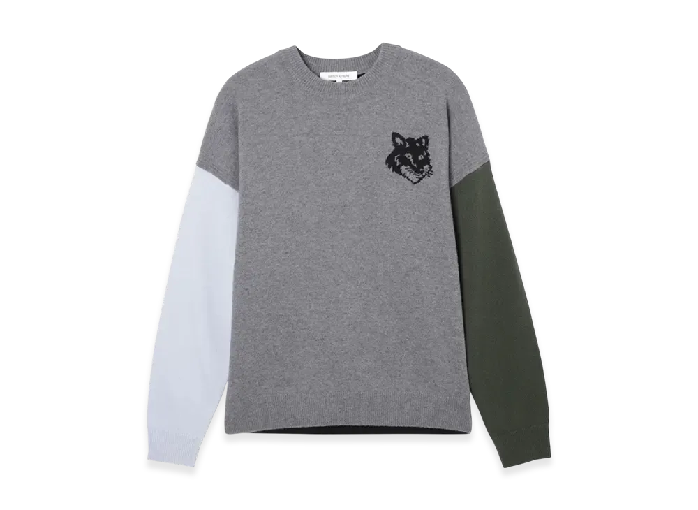 Maison Kitsune Fox Head Intarsia Comfort Jumper In Colour Block "Grey/Black"