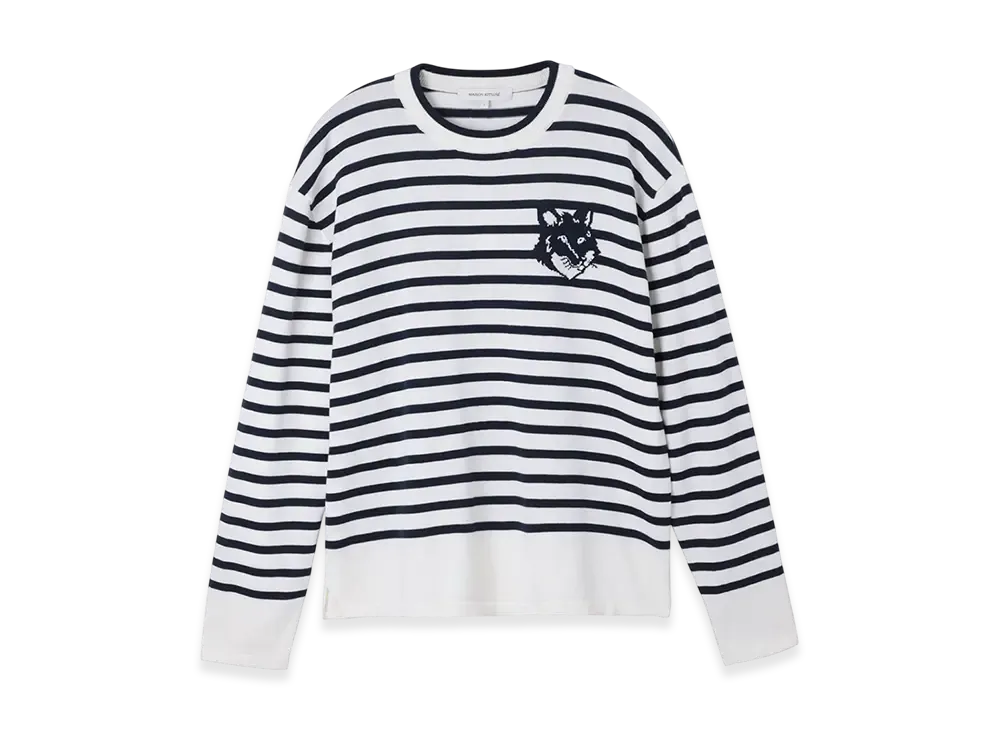 Maison Kitsune Fox Head Intarsia Comfort Striped Jumper "Deep Navy/Off White"