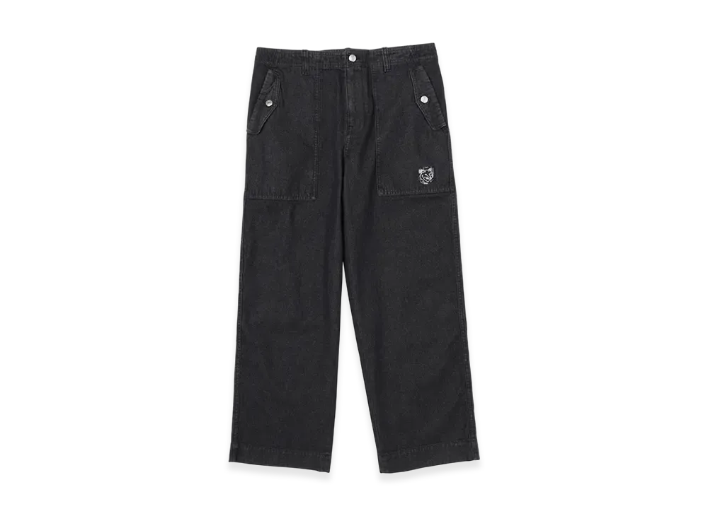 Maison Kitsune Workwear Pants In Washed Denim With Fox Head Patch "Washed Black"