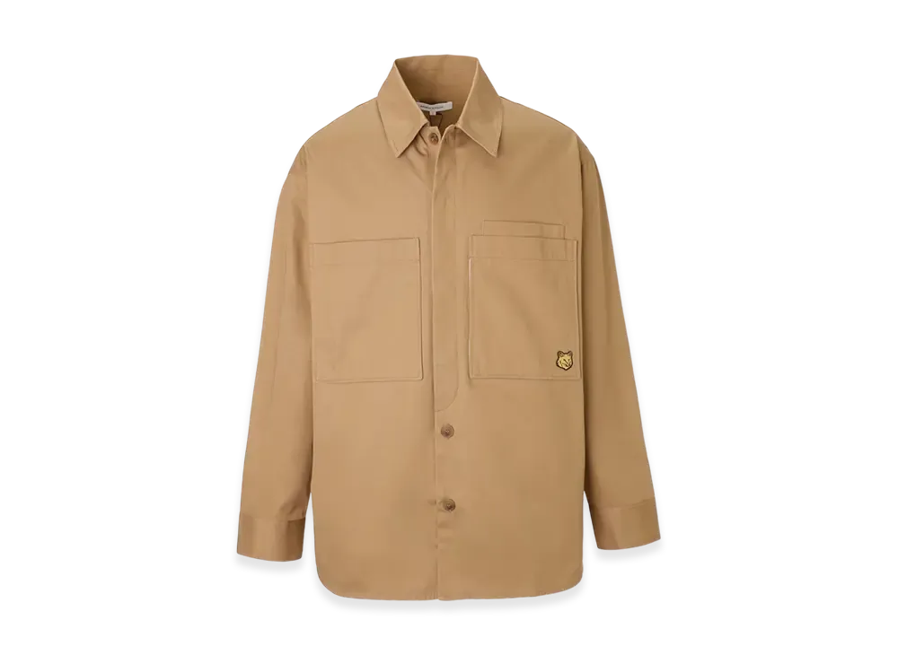 Maison Kitsune Overshirt With Bold Fox Head Patch In Cotton Gaba "Beige"