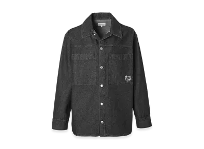 Maison Kitsune Workwear Overshirt In Washed Denim With Fox Head Patch "Washed Black"