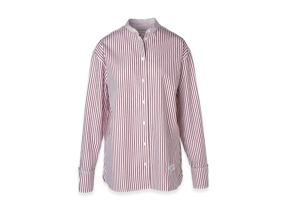 Maison Kitsune Oversize Shirt In Striped Cotton With Logo Handwriting Embroidery "Red/White"