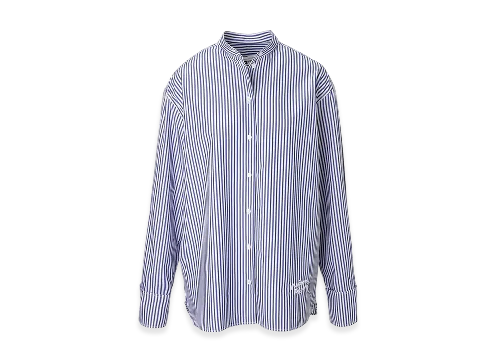 Maison Kitsune Oversize Shirt In Striped Cotton With Logo Handwriting Embroidery "Blue/Navy"