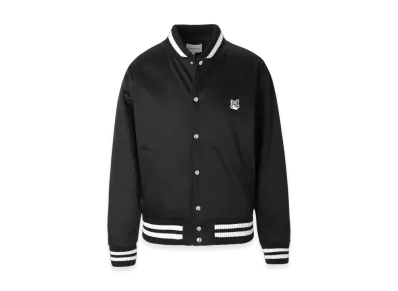 Maison Kitsune Teddy Blouson In Cotton Satin With Grey Fox Head P "Black"