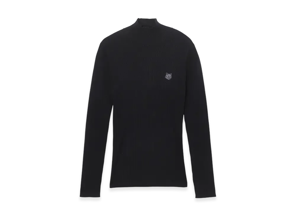 Maison Kitsune Tonal Fox Head Patch Fine Ribbed Turtleneck "Black"