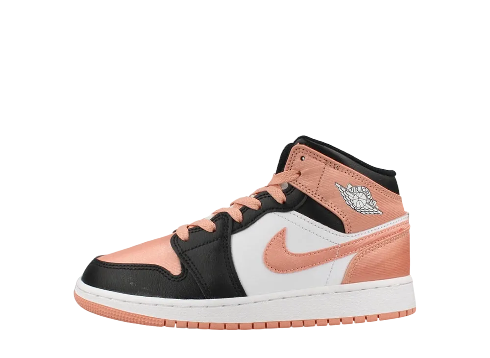 ナイキ GS エアジョーダン1 ミッド "ホワイト/ブラック/ライトマダールート" (キッズ)